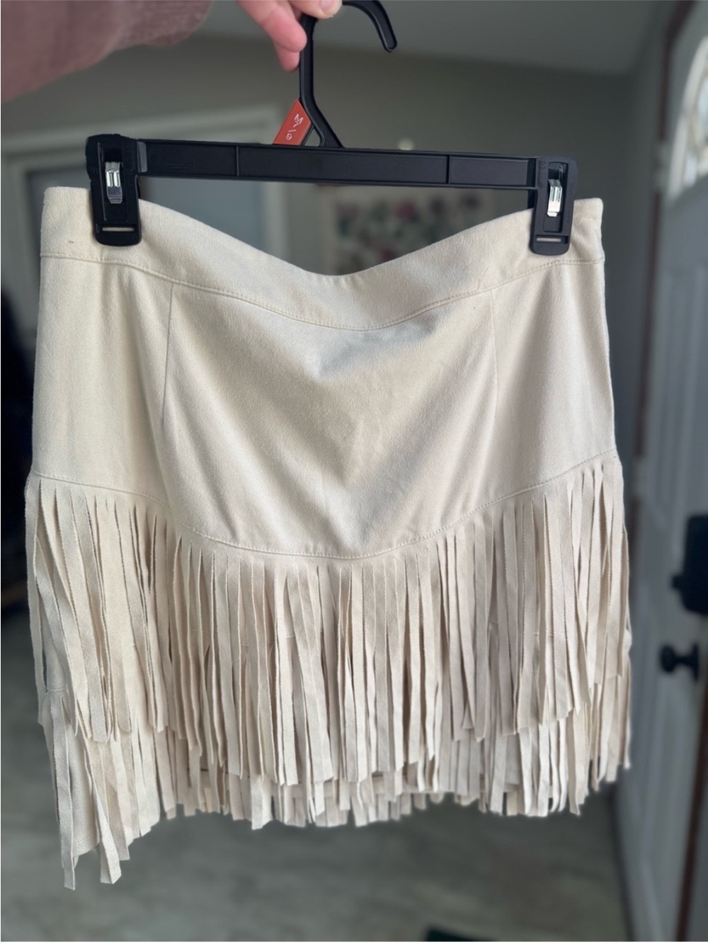Fringe Suede Cream Mini Skirt - Picture 4 of 5